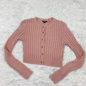 Wild Fable long sleeve cropped crew neck ribbed knit sweater cardigan button up
